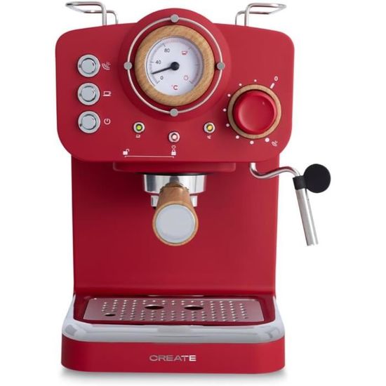 Ehskzjh Thera Matt RetroCafetière Express Rouge Mat Et BoisCafé Moulu Et Dosettes Ese 55Mm