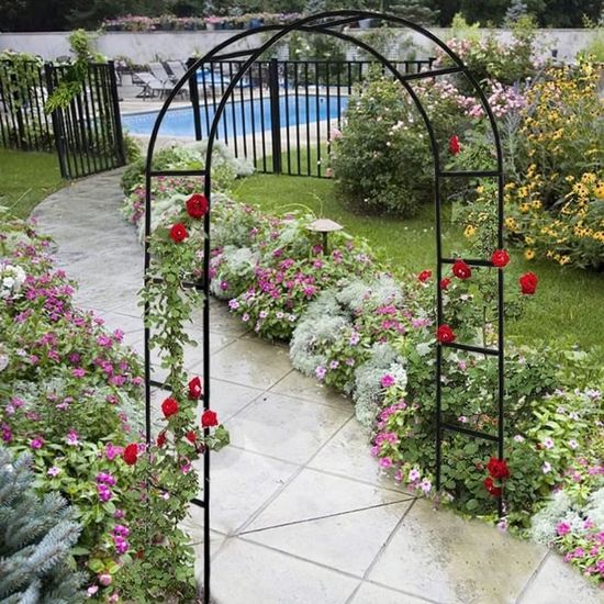 Arche De Jardin En Fer Forgé - 220 Cm X 250 Cm - Blanc/noir, Support Plantes Grimpantes, Rosiers, Décoration Mariage - 5