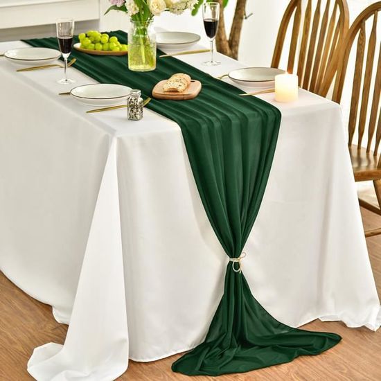 Chemin De Table Mousseline Vert Sauge 77cm X 3m - 2 Pièces Décoration Mariage Baptême