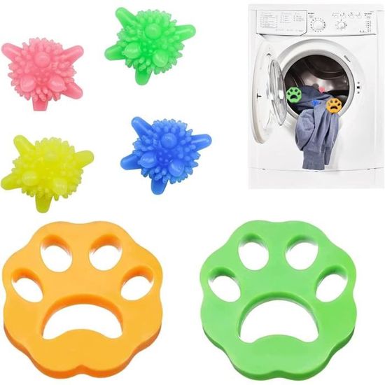 Lot De 4 Boules Attrape-Poils Pour Machine à Laver - Réutilisables, Capture Poils D'Animaux Et Peluches - Diam. 7 Cm