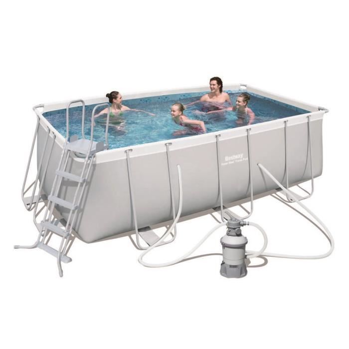 BESTWAY Kit Piscine rectangulaire Power Steel Frame Pools 4,12x2,01x1