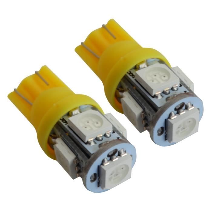 Aerzetix: 2x ampoule T10 W5W 12V 5LED SMD jaune ambré WY5W veilleuses éclairage intérieur plaque d'immatriculation seuils de porte