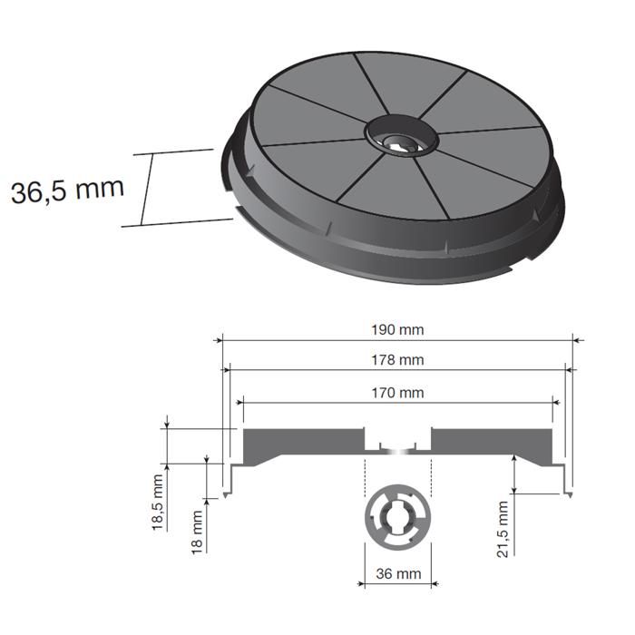 Filtre charbon rond type 180 CR300 (à l'unité) - Hotte - AIRLUX, ARISTON HOTPOINT, CANDY, FAR, FAURE, INDESIT, ROSIERES, SCHOLTES,