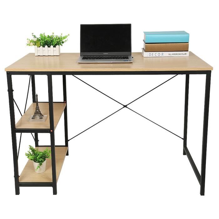 HEK Bureau Table d'ordinateur Portable Style Industriel avec 2 étagères Table Industrielle en Bois et métal