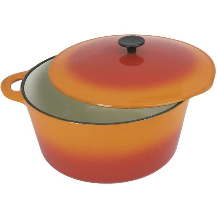 Crealys 501603 Cocotte Fonte Ronde 2,5 L Orange Flamme Diamètre : 21 cm
