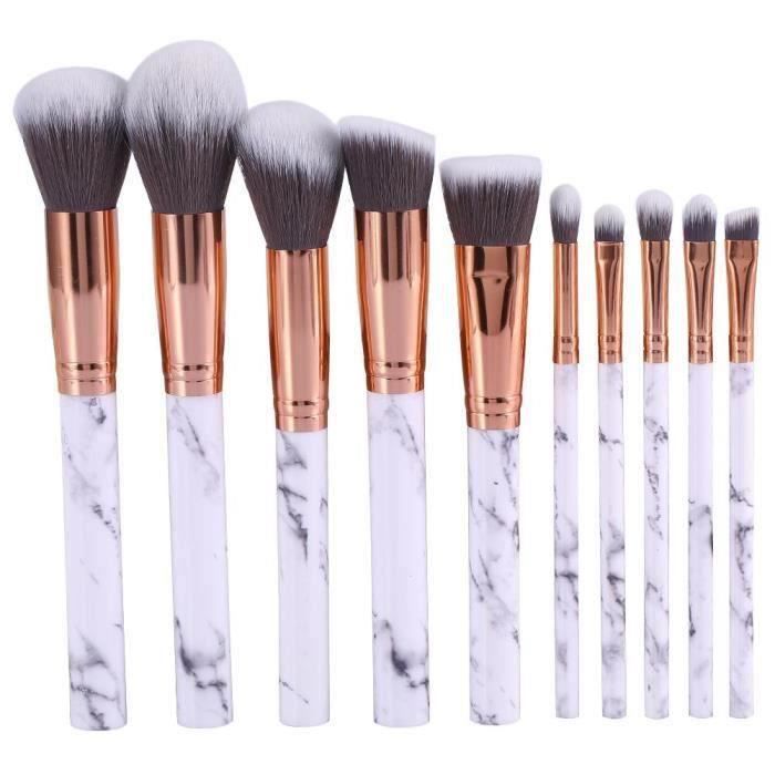 10 pièces Marbre Motif Lot de pinceaux de maquillage Fond de teint Blush poudre Fard à paupières Estompeur Cosmétique Brosse kit (10