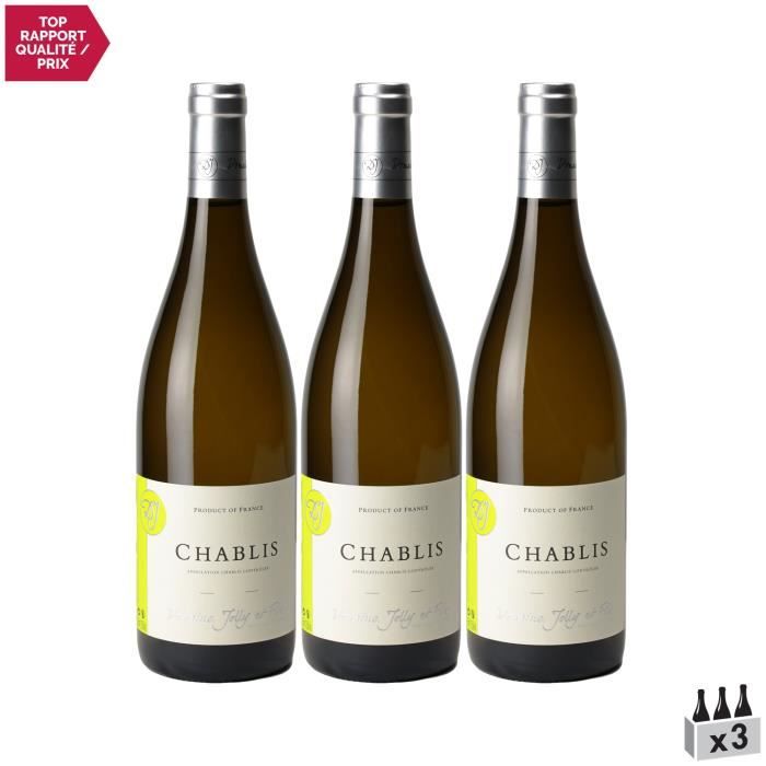 Chablis Blanc 2020 - Lot de 3x75cl - Domaine Jolly - Vin AOC Blanc de Bourgogne - Cépage Chardonnay