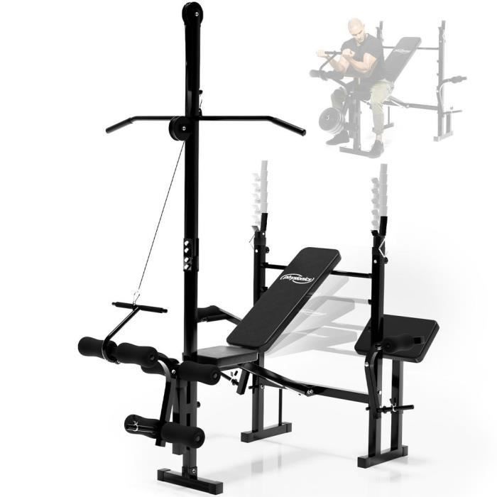 Physionics® Banc de Musculation Complet - Extension Jambe, Butterfly, Curl Pupitre, Poulie, Réglable - Station Multifonction