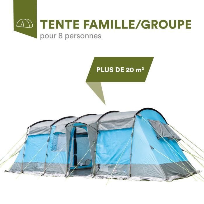 Skandika Hurricane 8 -Tente de camping tunnel familiale - 8 personnes - 650 x 310 cm - Bleu