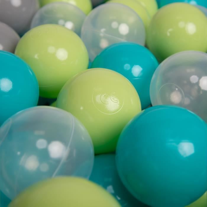 KiddyMoon 200 ∅ 7Cm L'ensemble De Balles Plastique Pour Piscine Enfant Fabriqué En EU, Turquoise/Vert Clair/Gris/Transparent