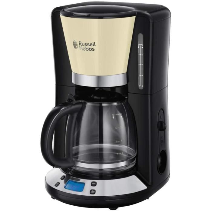 Russell Hobbs Machine à Café, Cafetière Filtre 1,25L Programmable 24h, Affichage Digital, Maintien au Chaud - Crème 24033-56 Colours