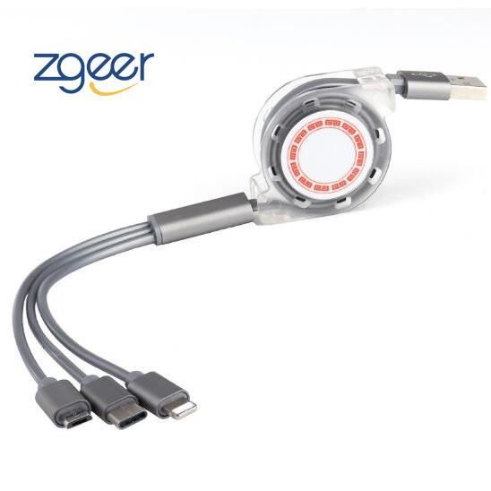 Câble Chargeur USB Enroulable, 3 en 1 Retractable Cable 2 Type C & 1 Micro USB Cable Multi Chargeur Cordon USB C Enrouleur Charge Ra