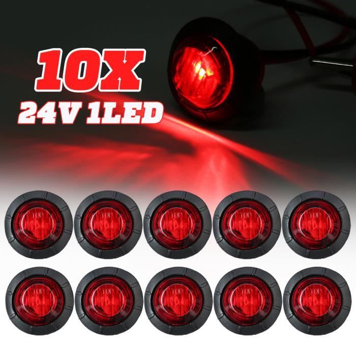 10x Feu de position Latéral 24V LED RONDE Pour Camion Remorque Caravane Van - ROUGE