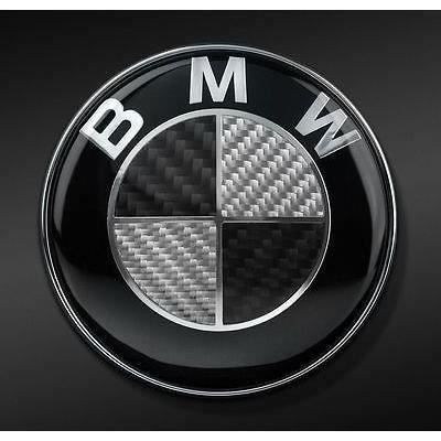 Logo Emblème BMW 82mm Réel Fibre de Carbone Capot - Coffre Noir Blanc Badge