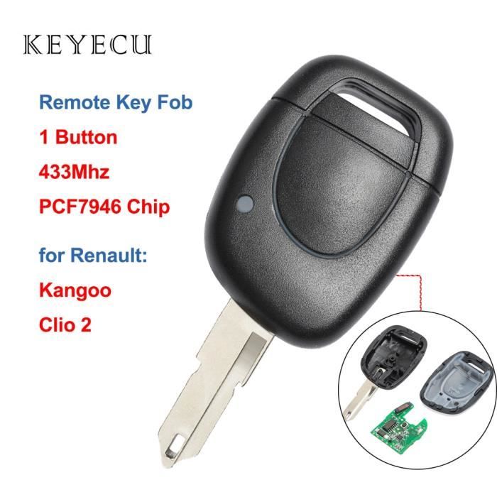 Coque clé,Keyecu porte clés de remplacement de voiture 1 bouton 433MHz avec puce PCF7946 pour Renault Clio 2 2002 2008, Kangoo 2002