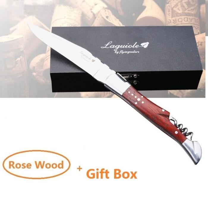 Tire-Bouchon,Laguiole ouvre bouteille en acier inoxydable, couteau, manche en bois, Sommelier, bière - Type 21CM Rose Wood Box