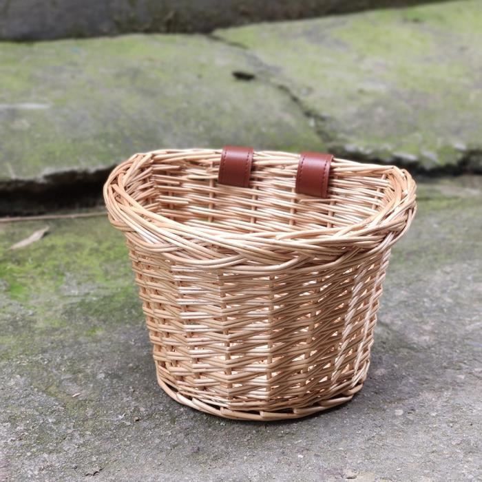 Couleur de bois Panier de vélo en osier et rotin pour enfants, Vintage en forme de D, pour voiture, Scooter