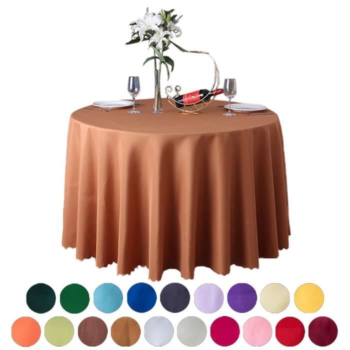 Polyester Nappe Ronde Mariage Banquet Nappe de Table Diverses Couleurs 1.6m Marron