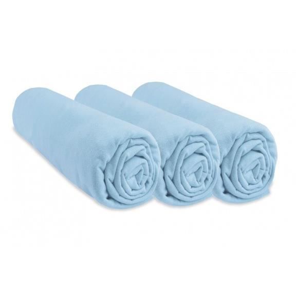 Lot de 3 Draps housse Jersey coton 70x140 Ciel