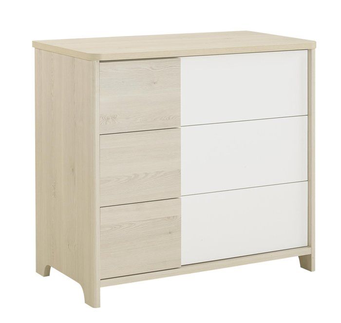 COMMODE 3 TIROIRS - MODERNE L:98 H:90 P:51 - Décor Pin blanchi - SACHA -