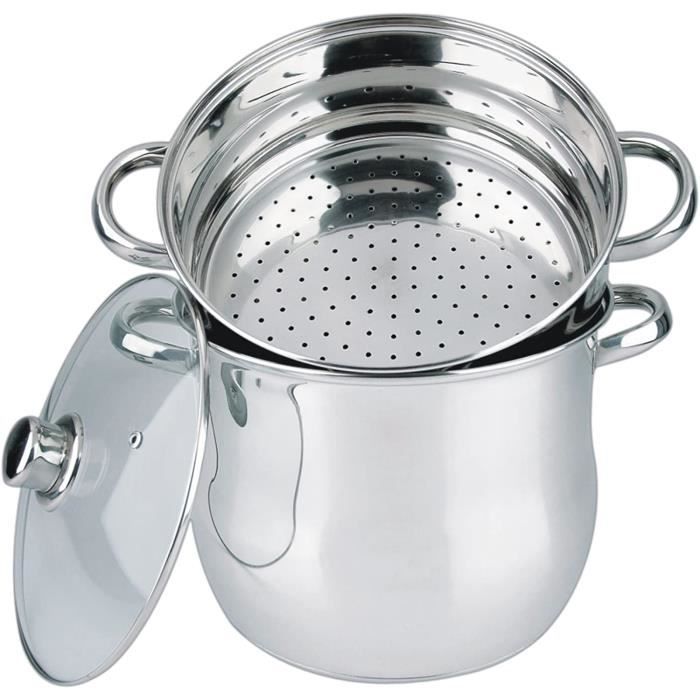 Couscoussier Cuit Vapeur Faitout 3 en 1 Qualité Acier Inoxydable (8Litre / Diamètre: 22 cm-Tous Feux Dont Induction