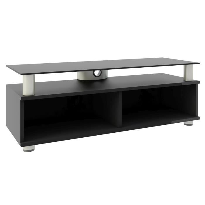 CLANO meuble TV hifi vidéo rangement 95 cm avec support verre noir porte laqué n