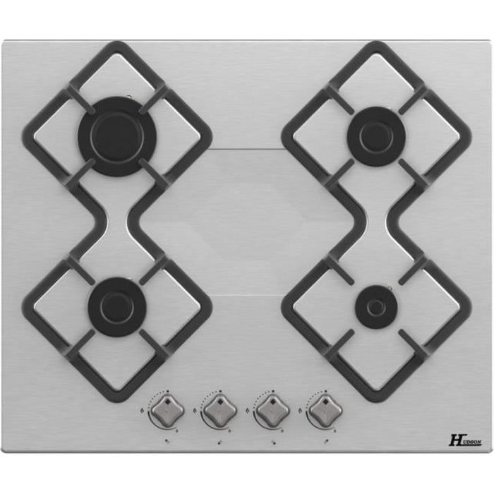 HTGK4I - Table de cuisson 4 Foyers Gaz Encastrée 60 cm – Inox – L 58xl 51xH 5cm – Allumage automatique – Sécurité Thermocouple – Poi