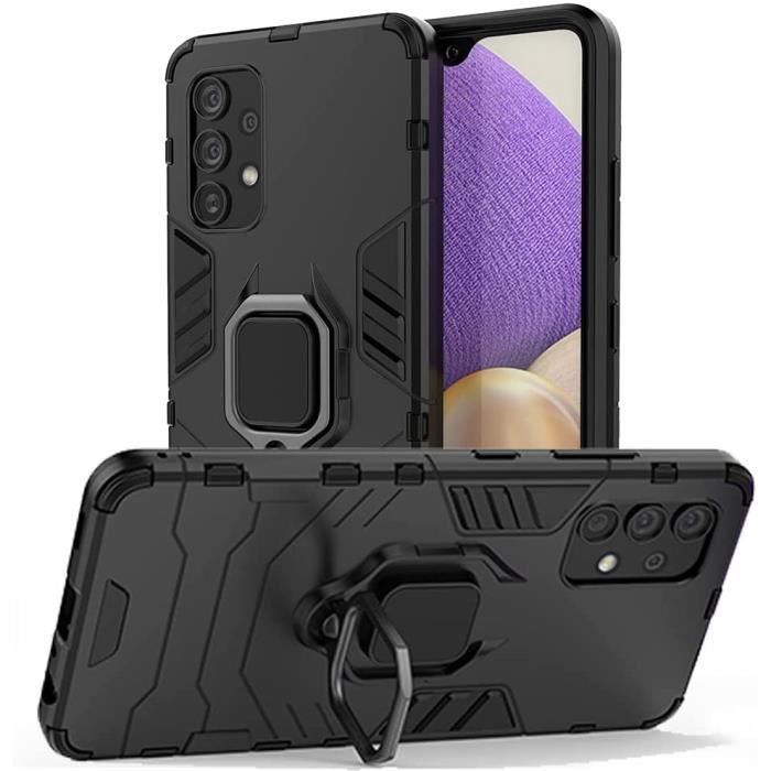 Compatible Samsung Galaxy A32 4G- Coque arrière résistante avec anneau bague anti chute anti choc
