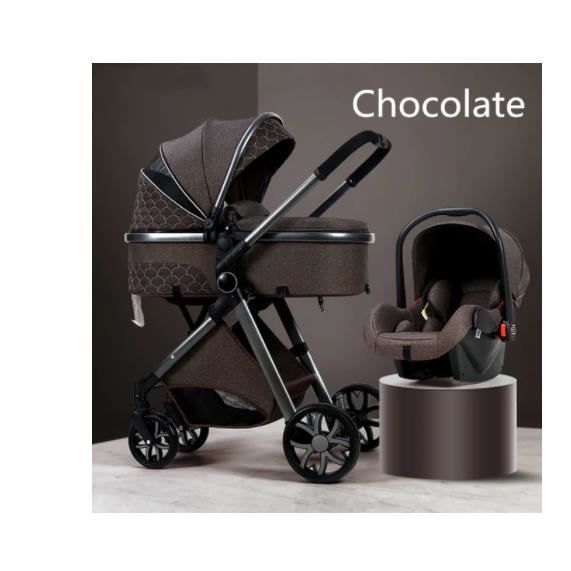 Poussette 3 en 1 Bébé Combinée Siège-Auto Nacelle Trio Réversible Réglable Haute Qualité Roue increvable Canne chocolat.bazarland30