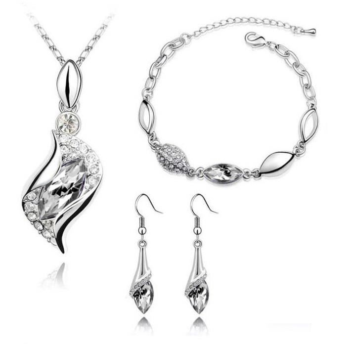 RMEGA Parure Bijoux , Collier Femme + Boucle d'Oreille + Bracelet femme, Cadeau de Mariage , Saint Valentin , Noël