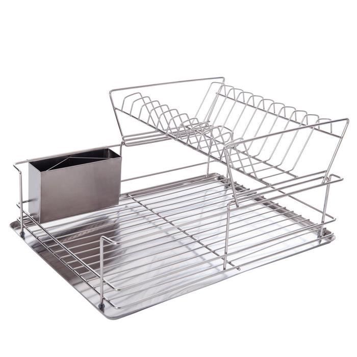 Égouttoir 2 Niveaux en Inox 47cm Argent