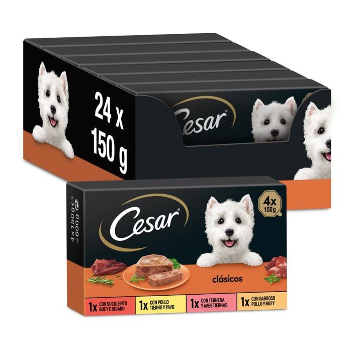 Cesar Multipack de Bandes Alimentaires humides pour Les bretaits selection de Classiques (Paquet de 6 x 4 tarifs x 150g) Cesar Multipack de Bandes Alimentaires humides pour Les bretaits selection de Classiques (Paquet de 6 x 4 tarifs x 150g)