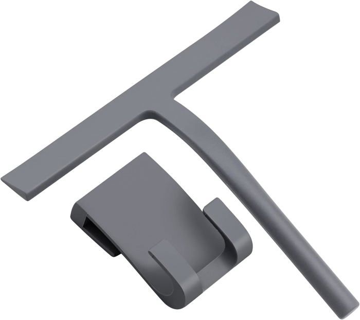 Teselife Raclette Douche Silicone Noir Noyau Acier Inoxydable Vitre Support Sans Perçage Accesso