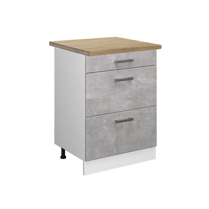 Meuble cuisine R-Line 60cm avec tiroirs PT Chêne Béton/Blanc Vicco 46874