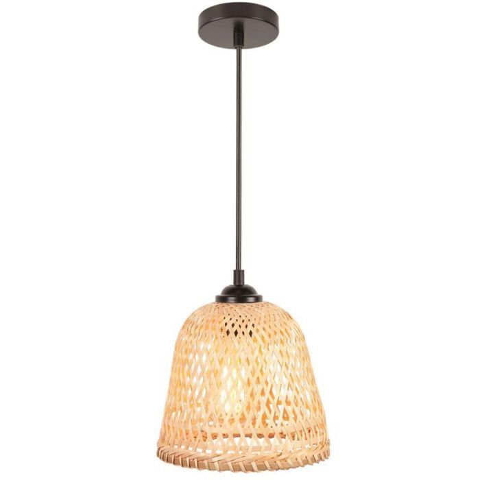 WOTTES Lustre Suspension Luminaire Suspension Bambou Rotin Naturel Ø19.5*18cm 1PCS pour Chambre Salle à Manger Cuisine