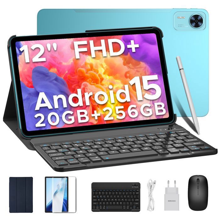 DOOGEE T36 Tablette Tactile Avec clavier et stylet WIFI Dual 4G Android 15 12 FHD+ 20+256GB 8800mAh 13MP Widevine L1 PC- Bleu