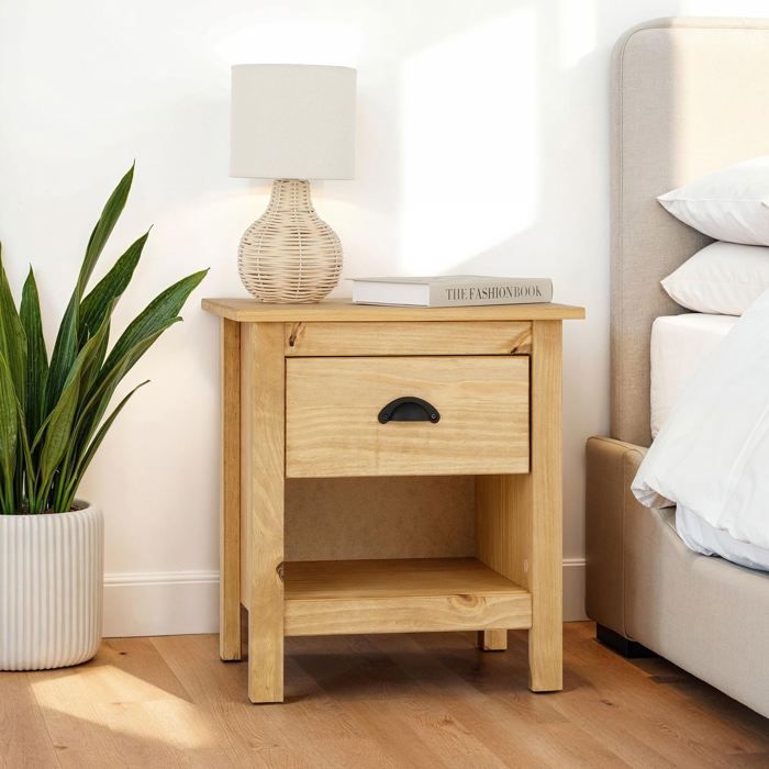Table de chevet TILLY H 50 cm en bois massif finition laquée avec 1 tiroir et 1 étagère table de nuit pour chambre