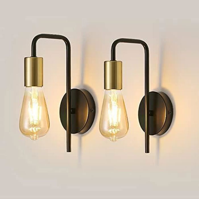 Lot de 2 appliques murales de style industriel vintage E27 noir + or pour salon chambre à coucher cuisine couloir Lot de 2 appliques murales de style industriel vintage E27 noir + or pour salon chambre à coucher cuisine couloir