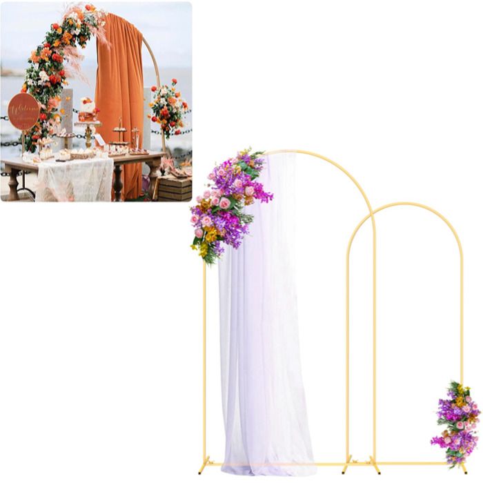 Arche Métallique Pour Toile De Fond 2m - Support Décoratif Pour Mariage, Anniversaire, Fêtes - Doré Et Stable