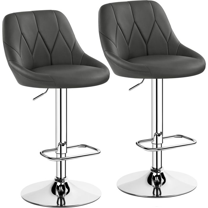 Yaheetech Lot de 2 Tabourets de Bar en Similicuir avec Repose-pied et Assise Pivotante Réglable en Hauteur Gris Foncé