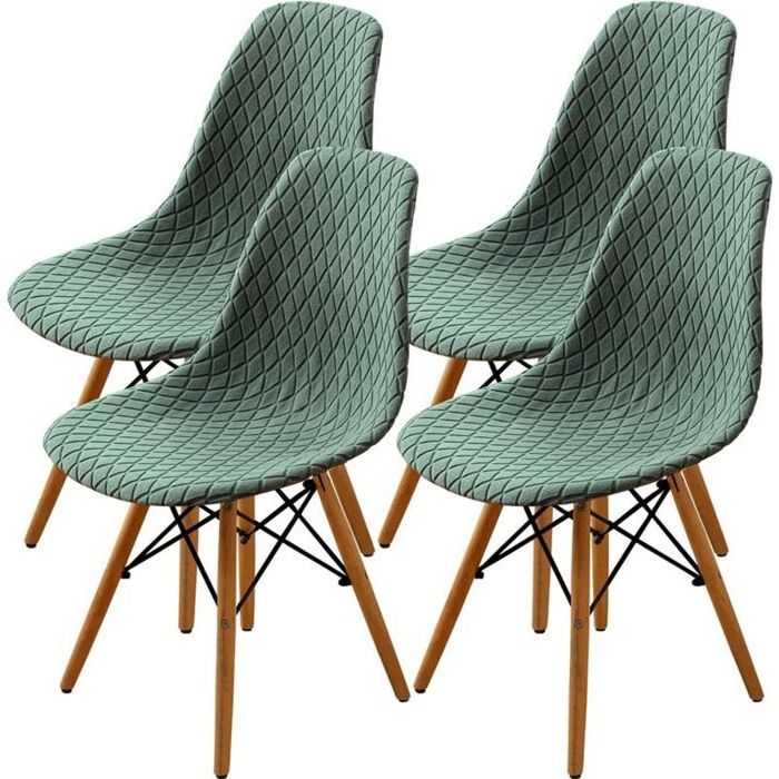 NEWRGY-4Pcs Housse de Chaise Scandinaves Extensible Housse de Chaise de Salle à Manger Jacquard de Diamant  Vert Clair