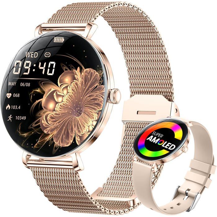 Montre Connectée Fines Femme Avec Appel Bluetooth 1.43 Amoled Smartwatch Pour Android Ios Ip68 Étanche 180+ Cadrans 10[MON170]