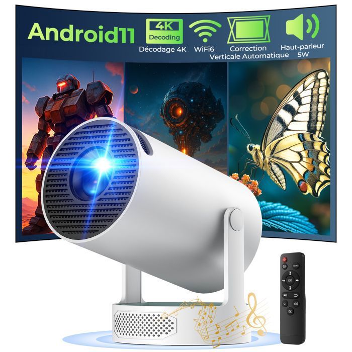 Vidéoprojecteur 4K Supporté Mini Projecteur Portable HD 720P WiFi 6 Bluetooth 5.0 Android 11.0 HDMI/USB