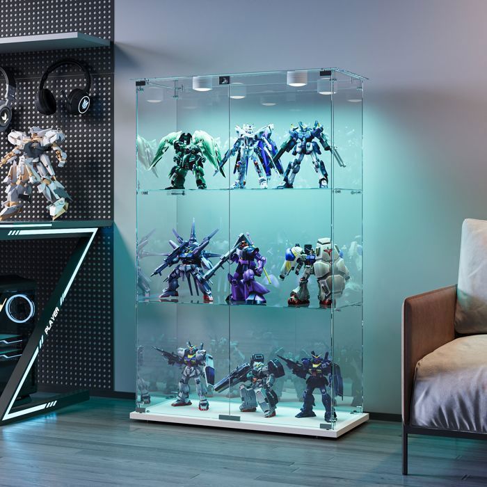 Vitrine en verre - TANANT - 35x78.5x123.3 cm - 2 portes - 3 étagères - Éclairage LED réglable