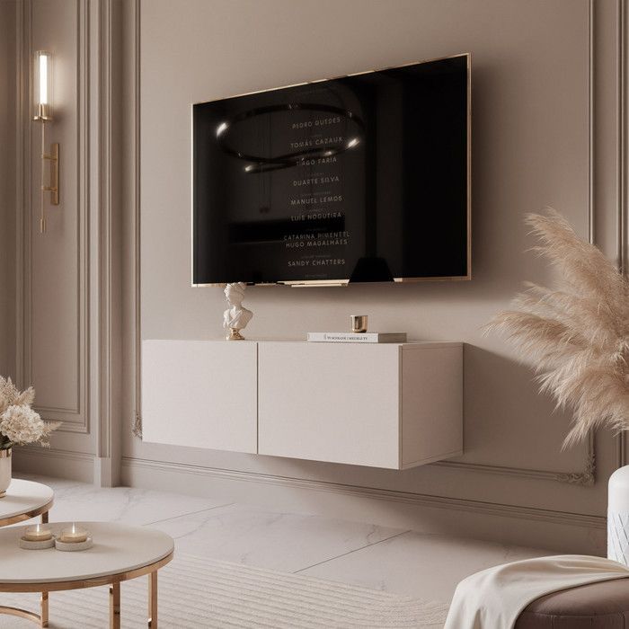Meuble TV mural Angel IDOHOME 100x40x36 cm Cachemire 2 portes LED