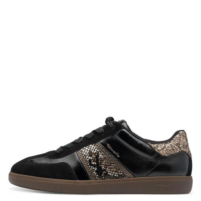 Basket femme Tamaris cuir moderne à lacets - black/snake