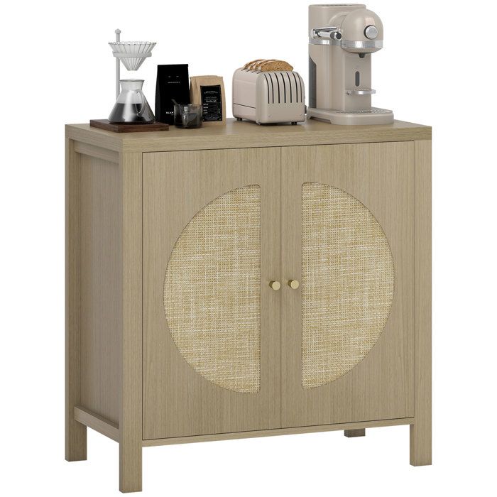 Buffet cuisine - HOMCOM - 2 portes effet rotin et étagère réglable - panneau de particules - 75 x 38 x 77 cm - bois naturel