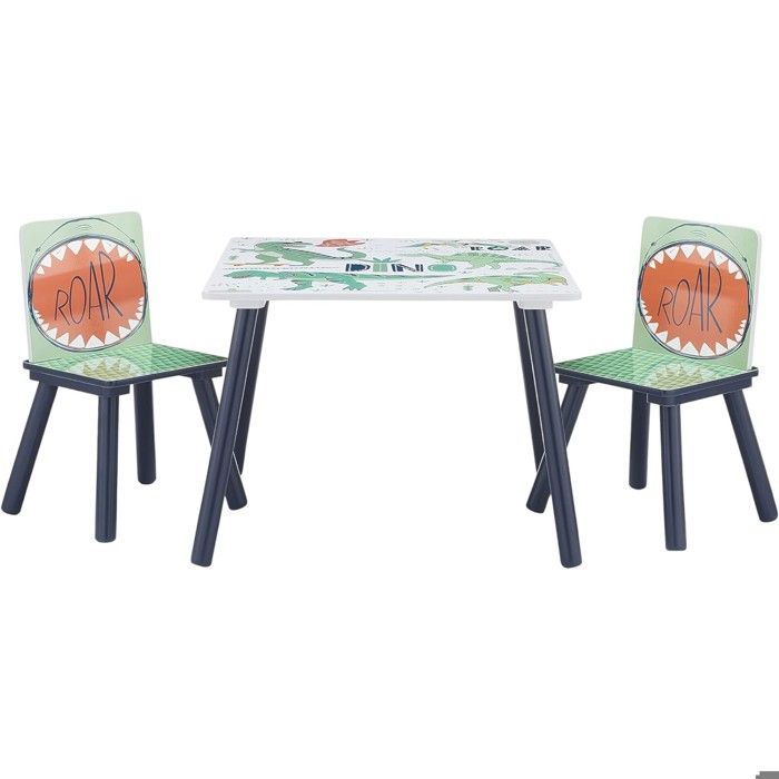 GINGER HOME Table Enfant avec 2 Chaises – Bois Design DINOSAURE Sécurité & Apprentissage