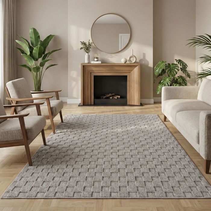 Carpetsale24 Tapis 160x230 cm Gris Design à Carreaux Bouclé Style Scandinave Moderne pour Salon Coin Canapé Salle à Manger Chambre