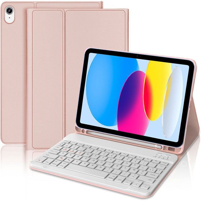 Coque Clavier - E.F.CONNECTION - pour iPad A16 (11) / iPad 10 2022 (109) Synthécuir Rose avec Clavier Bluetooth